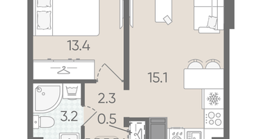 1-к. квартира, 34&nbsp;м²