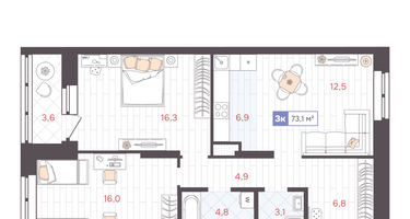2-к. квартира, 73 м²