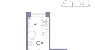1-к. квартира, 26&nbsp;м²