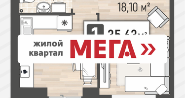 1-к. квартира, 34&nbsp;м²