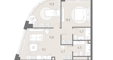 3-к. квартира, 69 м²