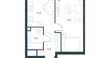 1-к. квартира, 37&nbsp;м²