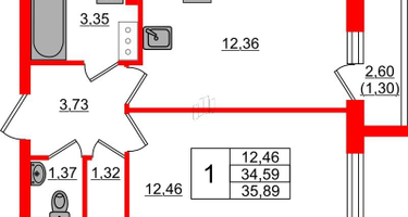 1-к. квартира, 35 м²