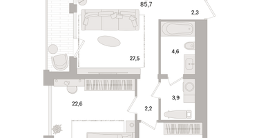 2-к. квартира, 85&nbsp;м²