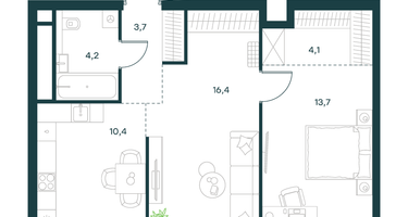 2-к. квартира, 52 м²