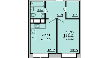 1-к. квартира, 35 м²
