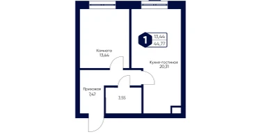 1-к. квартира, 44&nbsp;м²