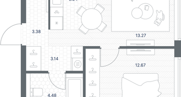 1-к. квартира, 42&nbsp;м²