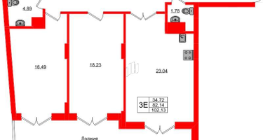 2-к. квартира, 82&nbsp;м²