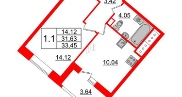 1-к. квартира, 31&nbsp;м²