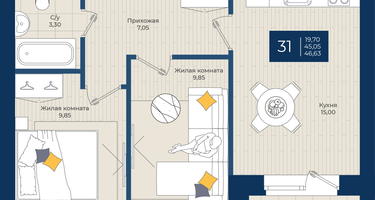 2-к. квартира, 46 м²