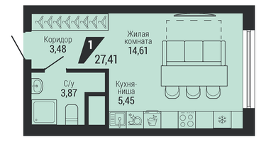 Студия, 27 м²