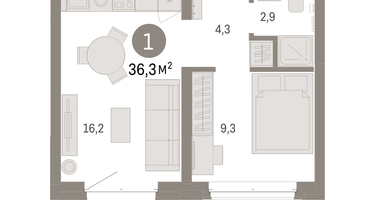 1-к. квартира, 36&nbsp;м²