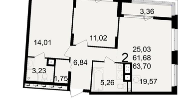 2-к. квартира, 61&nbsp;м²
