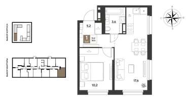 1-к. квартира, 36&nbsp;м²