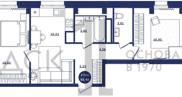 2-к. квартира, 63 м²