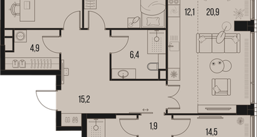 4-комнатная квартира, 121&nbsp;м²