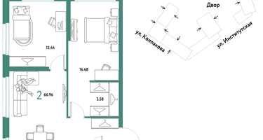2-к. квартира, 66&nbsp;м²