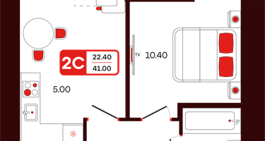 2-к. квартира, 41 м²