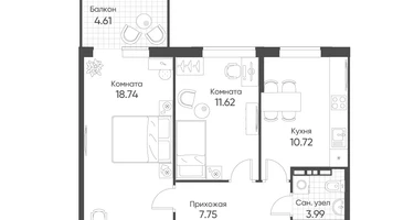 2-к. квартира, 54&nbsp;м²