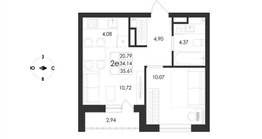 2-к. квартира, 35&nbsp;м²