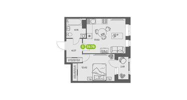 Студия, 39&nbsp;м²