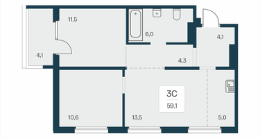 3-к. квартира, 59&nbsp;м²