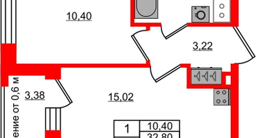 1-к. квартира, 32 м²