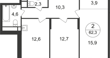 2-к. квартира, 62&nbsp;м²