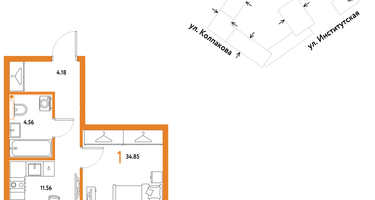 1-к. квартира, 34 м²