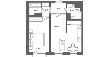 1-к. квартира, 46&nbsp;м²