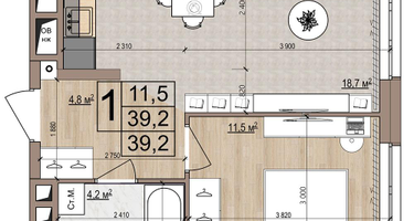 1-к. квартира, 39&nbsp;м²