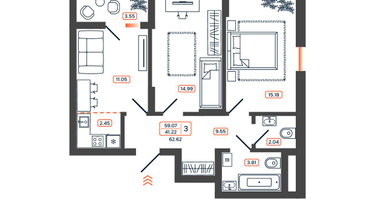 3-к. квартира, 62&nbsp;м²