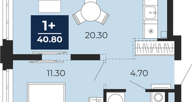 1-к. квартира, 40 м²