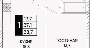 1-к. квартира, 38&nbsp;м²