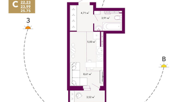 Студия, 23 м²