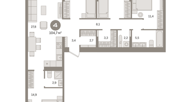 4-к. квартира, 104&nbsp;м²