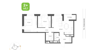 2-к. квартира, 65&nbsp;м²