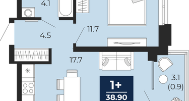 1-к. квартира, 38 м²