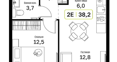 1-к. квартира, 38 м²