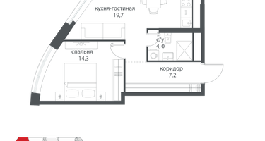 1-к. квартира, 46&nbsp;м²