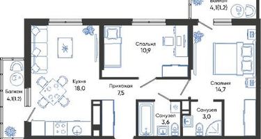 2-к. квартира, 60&nbsp;м²