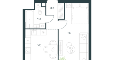 1-к. квартира, 34&nbsp;м²
