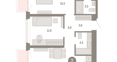 2-к. квартира, 71 м²