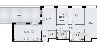 4-к. квартира, 128&nbsp;м²