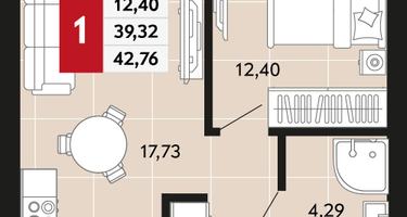 1-к. квартира, 42 м²