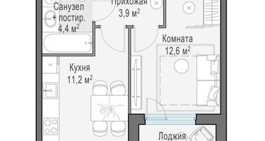 1-к. квартира, 33&nbsp;м²