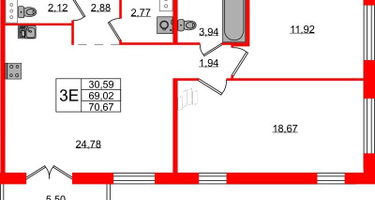 2-к. квартира, 70&nbsp;м²