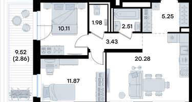 2-к. квартира, 58&nbsp;м²