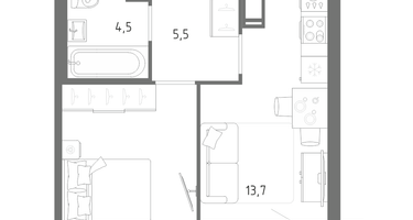 1-к. квартира, 38&nbsp;м²